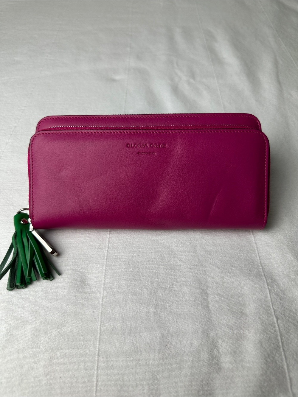 Gloria Ortiz Leather Zip Wallet with Green Tassel Accent